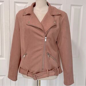 Lily Morgan Blush Pink Faux Suede Moto Jacket